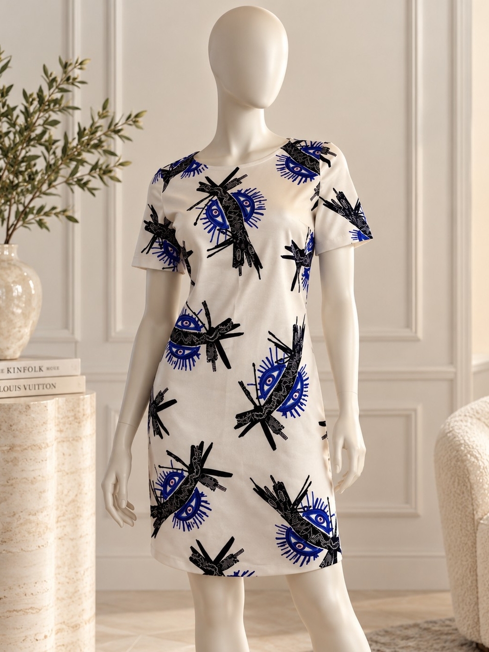 NWOT HUGO Boss New A-Line Tailored Eye Graphic Shift Dress Multi Size 2